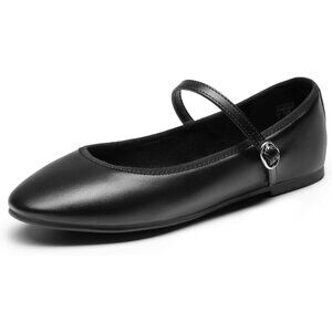 Dream Pairs Women's Black-pu CALF PU Round Toe Buckled Ankle Strap Ballet Flats